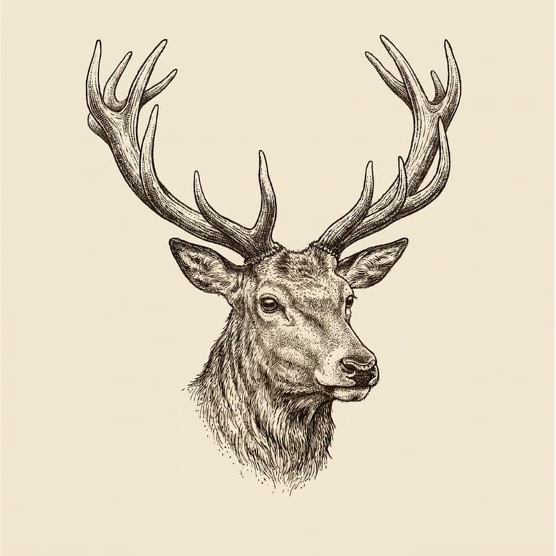 Engraved illustration of a stag, the Hunter Pro app icon
